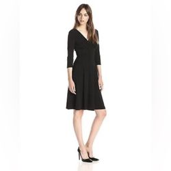 Nine West Black 3/4 Sleeve Surplice Ruched Dress Size 4