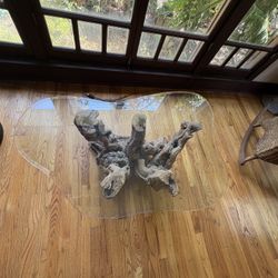 Glass-topped Coffee Table With Matching End Tables. 