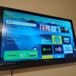 32 In Magnavox Television - Includes Roku, Roku Remote And Is Mounted Ready To Hang.