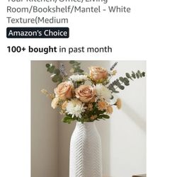 hjn White Vase for Flowers Ceramic Vase for Decor, Modern Decorative Tall Vases for Your Kitchen/Office/Living Room/Bookshelf/Mantel - White Texture(M