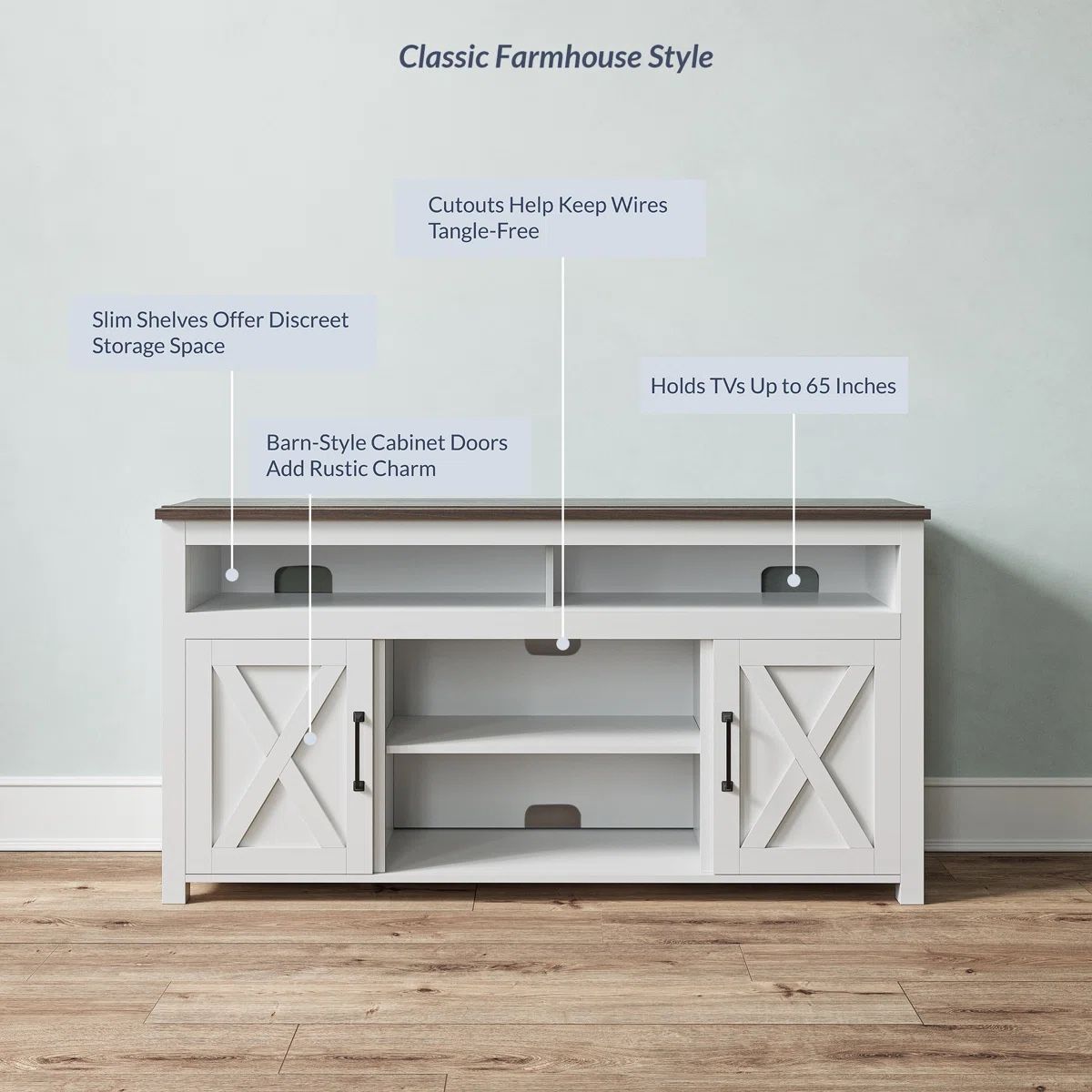 TV Stand, Contemporary Entertainment Center for TVs up to 65", Media Console Wood Table