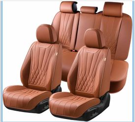 Full Set Car Seat Covers, Automotive Seat Covers for Trucks, SUV, Sedans, Waterproof Nappa Leather Seat Protector Car Accessories for Most Cars - Brow