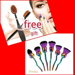 rose flowers shape makeup brush and set free 2pcs oval brushes
