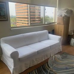 White Sleeper Couch- Newly Covered