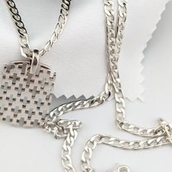 ✨ 925 Sterling Silver Tag Pendant Necklace 13.08g.|24"|4mm ✨