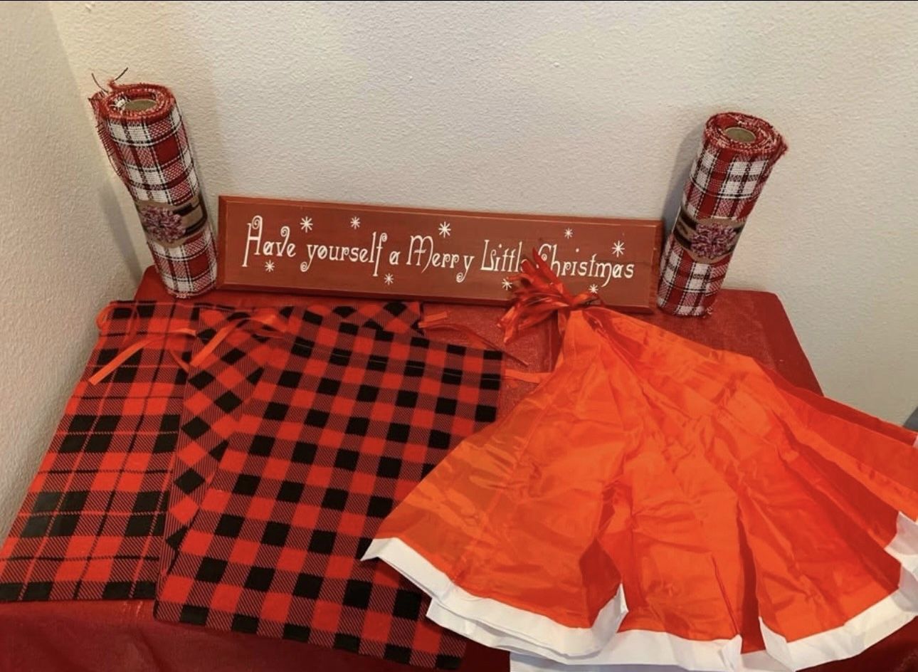 Red & Black Checkered Christmas Santa hats Cloth gift bags Sign decor Lot-Simi Valley