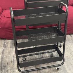 $39 ea Black utility cart, wide bar cart on wheels, storage rack with wheels, FIRM$ can be used for fruit storage, makeup storage, beauty salon rack c
