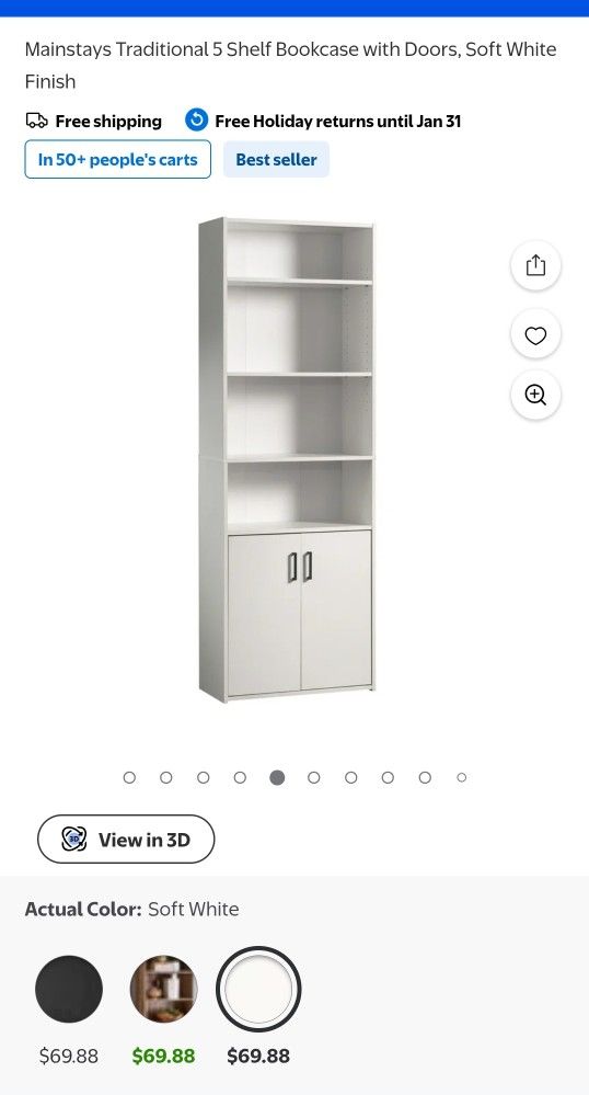 Mainstays 5 Shelf Bookcase With Doors (White)