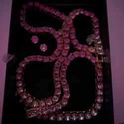 Diamond 16 Inch Chain, Bracelet And Earrings, Gold Based