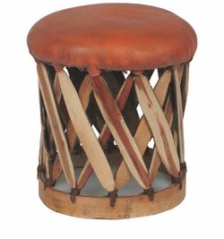 Mexican Cushioned Leather Footstool – Brick Finish