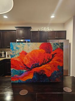 Large Bold Poppy Flower Canvas Painting 32x24