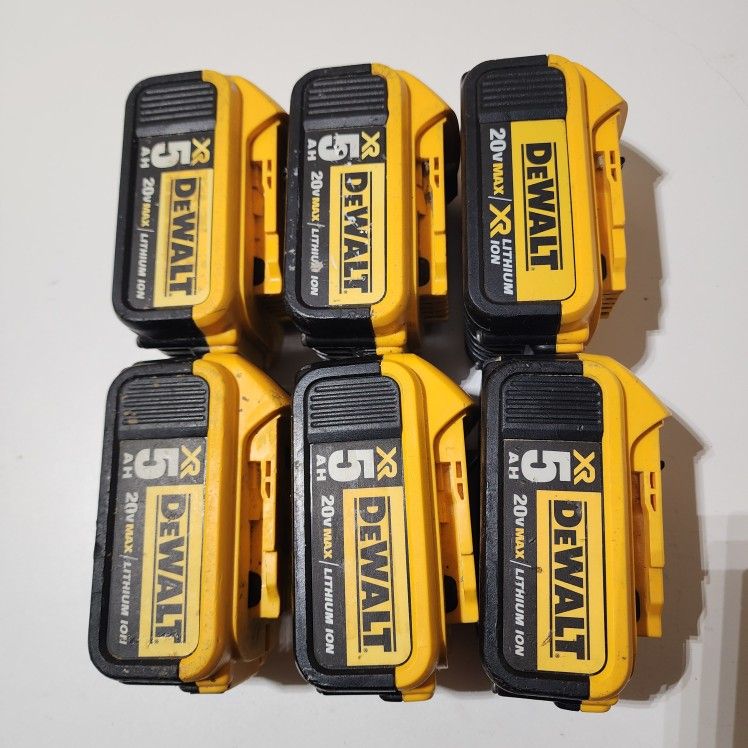 6 Pack Dewalt 5ah Qty 5 & 4ah Qty 1 20v Lithium Battery Pack