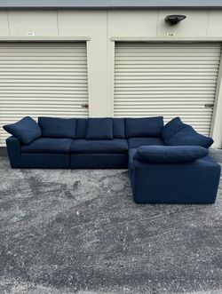 Navy Blue L-Shaped Sectional Sofa
