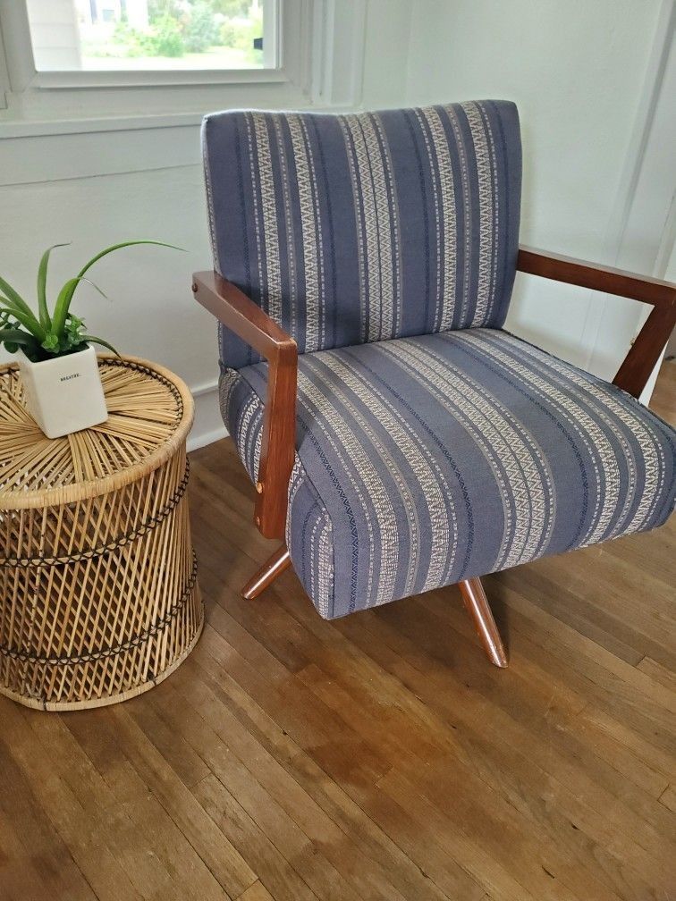 Blue Mid century Chair, Refinished