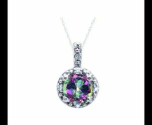 Mystical Fire Topaz & Cubic Zirconia Halo Pendant Necklace