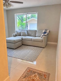 Light blue Gray Sectional Sofa with Ottoman
