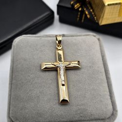 14kt Gold Two Tone Cross Pendant Dije de Cruz Dos Oros 14kt