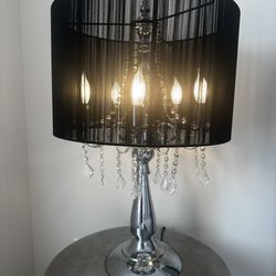 2 Modani “Cassiopeia” Neo-Baroque Black & Silver Candelabra Lamps & Silver Metal Nightstands