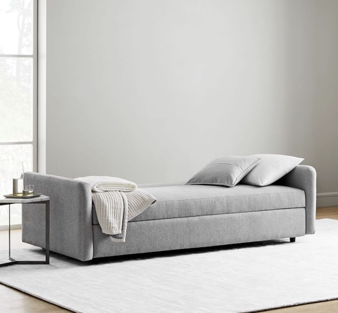 New West ELM Like New Clara Futon (80") Storage Lounge Sofa