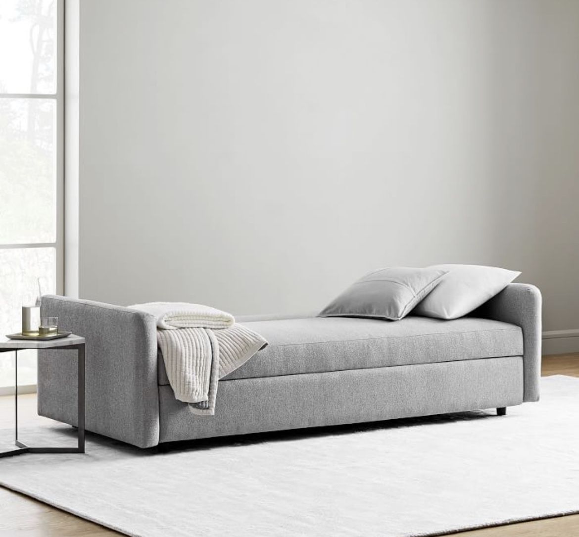 West ELM Like New Clara Futon (80")  Storage Lounge Sofa