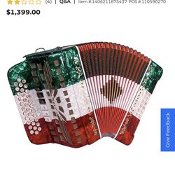 SofiaMari SMTT-3412, 2-Tone Accordion Red,White,Green Fa/Mi