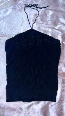 Black Knit Halter Crop Top