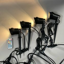 Color-Changing 4 LED Spotlight Light String w/Ground Stakes & Remote Control