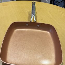Red Copper 9.5” Square Frying Pan 7.5” Handle 