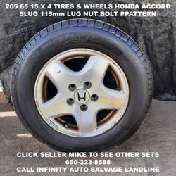205 65 15 X 4 Tires & Wheels Off Honda Accord With 5lug 115mm Lug Nut Bolt Pattern. 