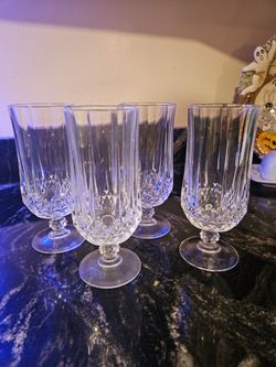 4 Cristal D’Arques Longchamp Clear Crystal Footed Iced Tea Water Glasses France