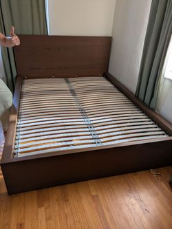 IKEA MALM High Bed Frame (Dark Brown Veneer) with Luröy Slats –  Queen Size