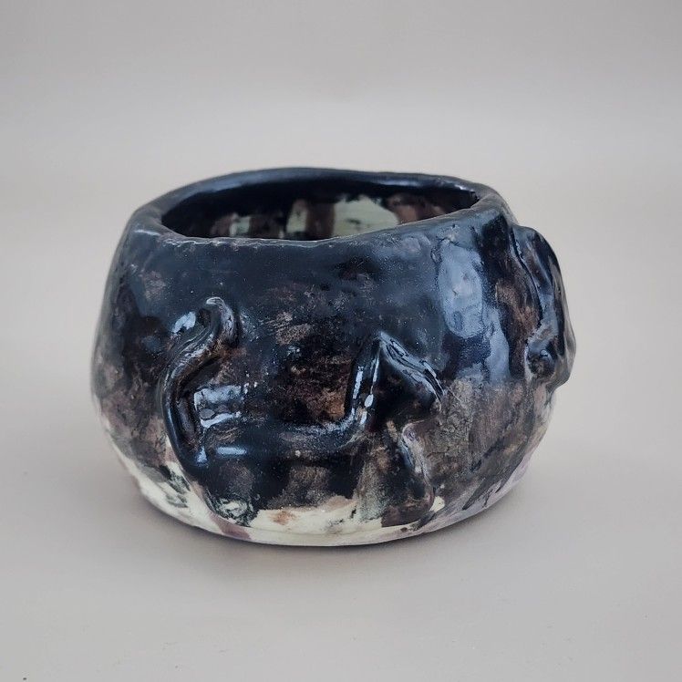 Handmade Ceramic Succulent Planter - Midnight Cat Design - New