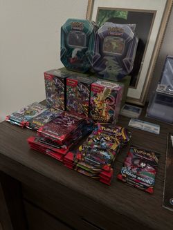 Ascended Heroes Booster Bundle (x1), Pokemon Destined Rivals (x9), Tyranitar and Darkrai tins (1 each), Surging Sparks (x3), Pitch Black (x5) and Pitc