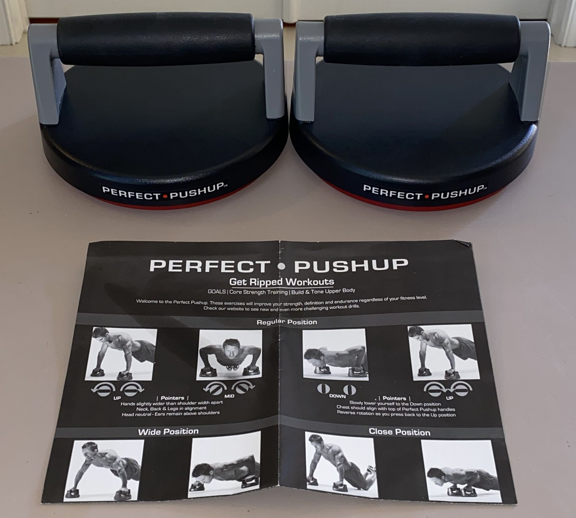 EXERCISE EQUIPMENT – BODYREV PERFECT PUSHUP ROTATING STANDS FOR CORE STRENGTH TRAINING & BUILD & TONE UPPER BODY + INSTRUCTION & SCHEDULE SHEET