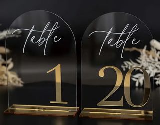 20pcs Elegant Golden Wedding Table Numbers - Large Mirror Acrylic Table Cards with 1-10 & 11-20 Numbered Signs, Golden Frame-like Edges for Wedding Re