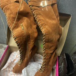 She-in Tan Over-the-Knee Lace-Up Platform Boots