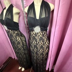 Dress black Lace Halter Rhinestone Accent Sleeveless Size M