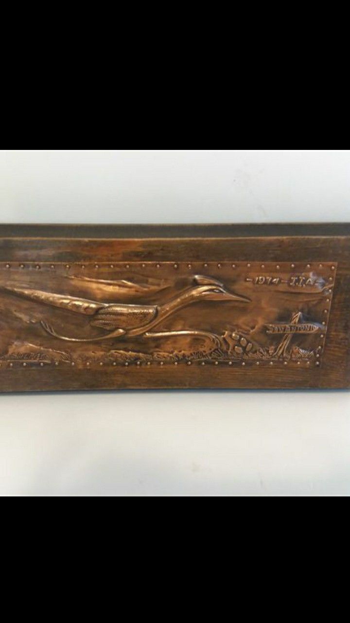 Rare Hand Tooled Copper Roadrunner by Slim Rustin