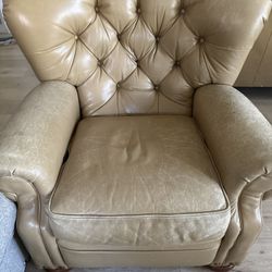 Beige Leather Recliner Extremely Comfortable 