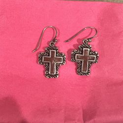 Sterling Silver Brown Cross Earrings 