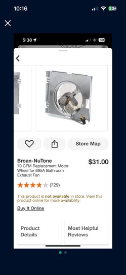 Broan Exhausted Fan Motor 