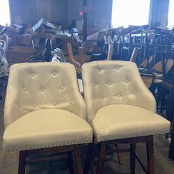 Modern Swivel Bar Stools with Tufted Back, 26”  Upholstered Bar Stool, Solid Wood Legs, Set of 2 