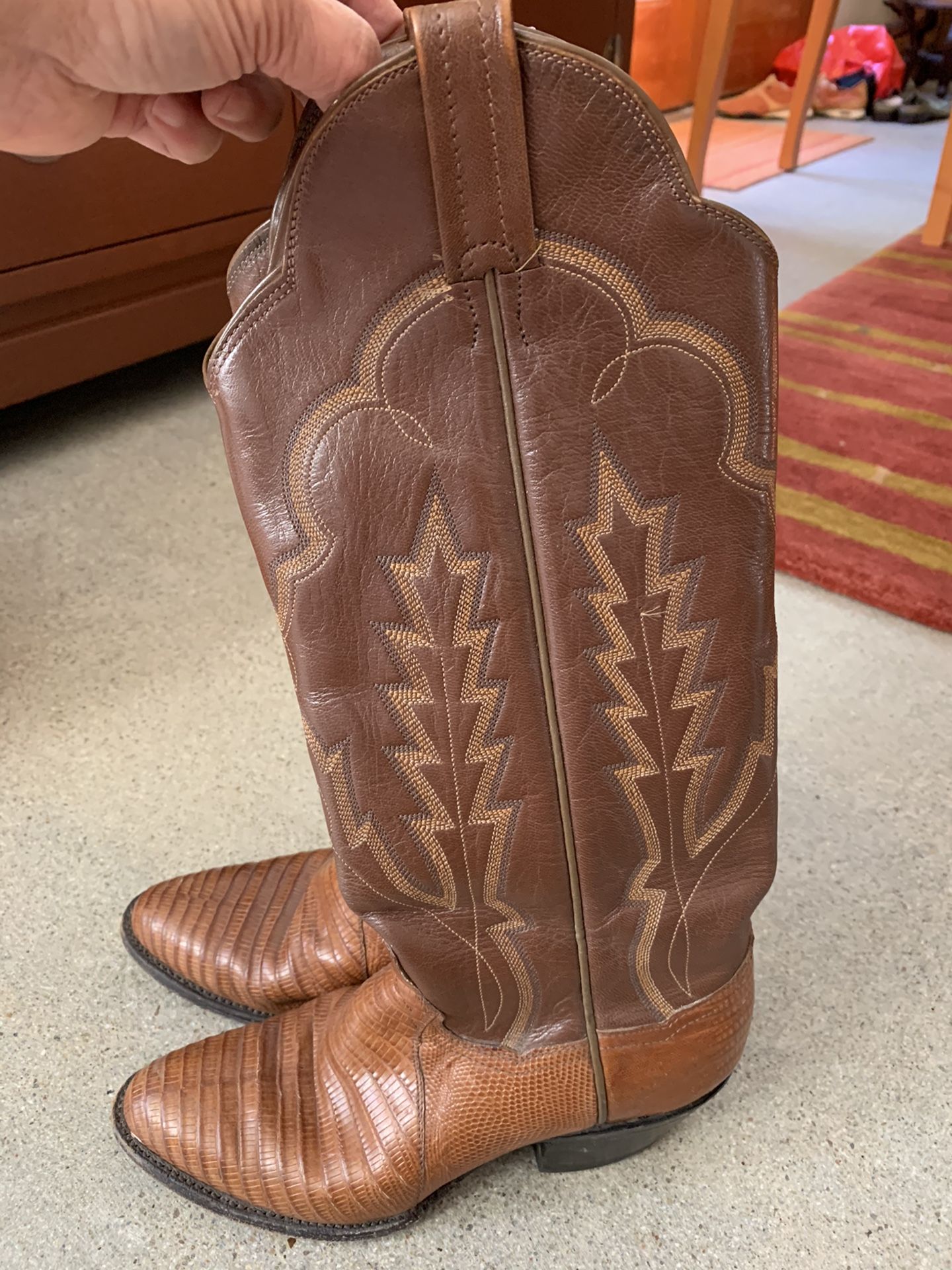 LIZARD/LEATHER COWBOY BOOTS (WOMEN 5.5)