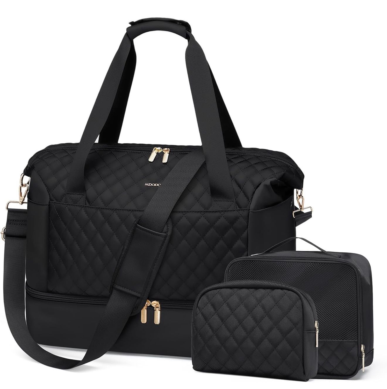 Travel Duffel Bag for Women Weekender, 3 Pcs Set, 43L, Black