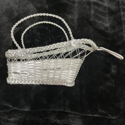 Vintage woven silver Color wire Wine Basket / Pourer / EggHolder - great cond'n!