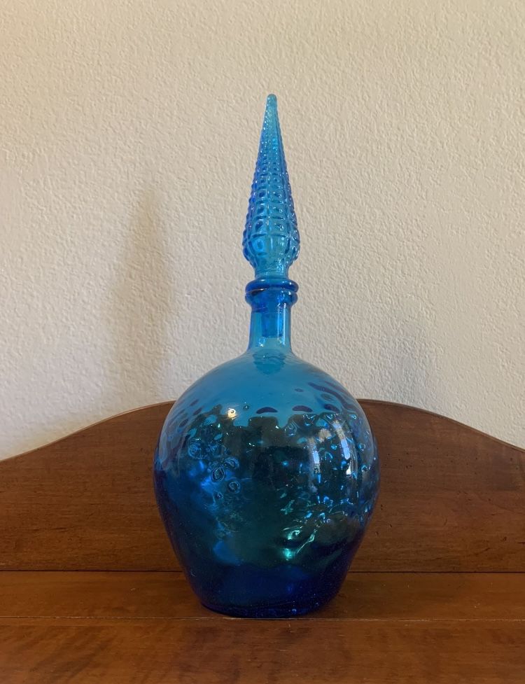 Vintage MCM Blue Genie Bottle 15” x 6.5” Empoli?