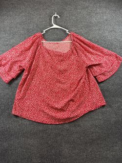Women’s 1XL Red White Animal Print Puff Sleeve Blouse