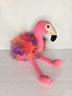 Galerie Flamingo Plush Pink Orange Purple Tinsel Fuzzy Stuffed Animal 11 inch