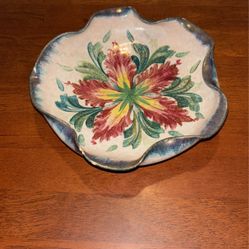 Vintage Handpainted Italian Pottery Candy Serving Dish Signed 7 1/2”x1-3/4” A13