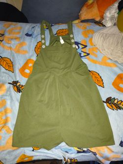 Olive Green Overall Dress with Buttons